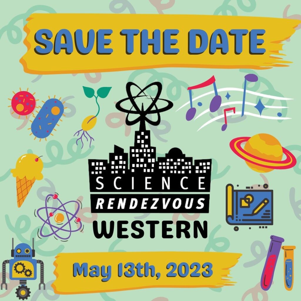 Save the date for Science Rendezvous on
May 13, 2-9pm at Alumni Stadium!
<a href="/WesternU/">Western University</a> will host an all-ages, fun-filled +free event where your family can engage in #STEAM activities led by budding scientists. No registration required!   Parking is free at Huron Flatts parking lot.