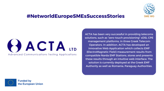 SME_WG_NwEurope's tweet photo. 📢Discover the #NetworldEuropeSMEsSuccessStories!
Today we meet #ACTA. Learn more! ➡️https://t.co/naV80D3mtX
#SMEs #NetworldEurope #Startups https://t.co/XiF0KABtw9