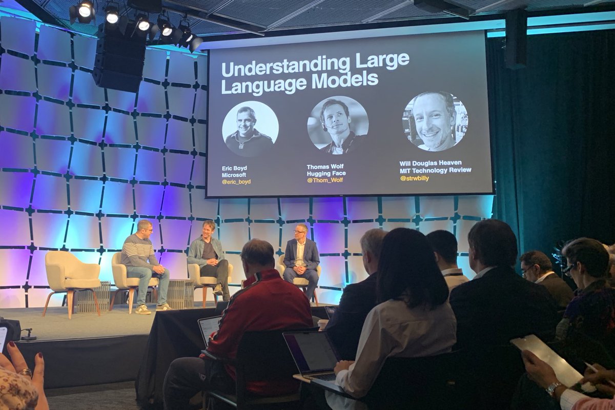 ilkedemir's tweet image. Day 2 of #EmTechDigital starts with @Thom_Wolf and @eric_boyd discussing LLMs.

Bloom vs. GPT Ns, round 1 :p