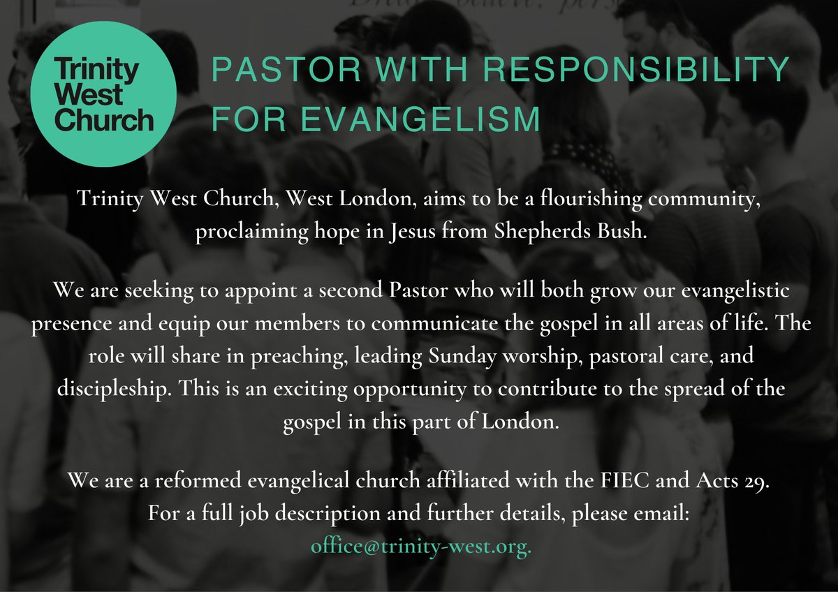 trinitywestsb's tweet photo. Trinity West is hiring! We're looking for a Pastor who will grow our evangelistic presence and equip our members to communicate the gospel in all areas of life. For a full job description and further details, email office@trinity-west.org https://t.co/JXZixuQ86V