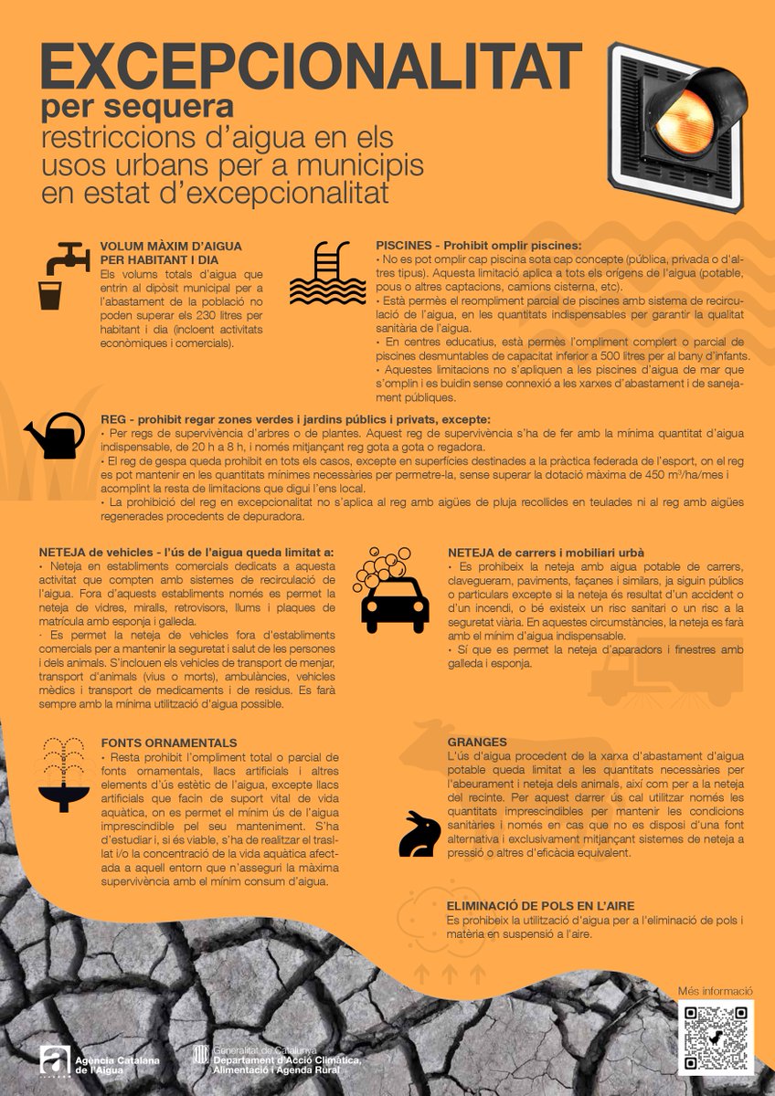 💧Vic en estat d’excepcionalitat per sequera.

Consulta les mesures per fer un bon ús del consum de l'aigua 👉bit.ly/3Nxwgd8