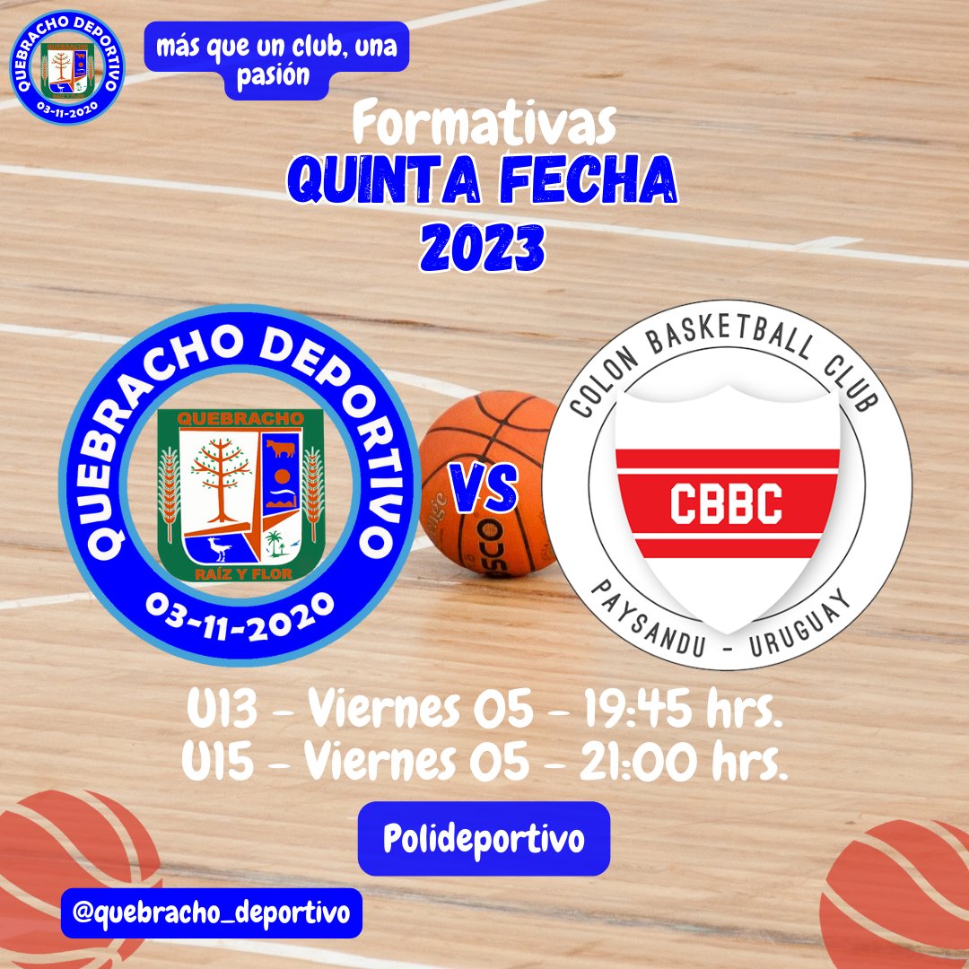 🏀 Este próximo viernes recibimos a Colón en el Polideportivo a partir de las 19:45 en dos partidos de básquet Formativas U13 y U15. ¡No te pierdas la oportunidad de apoyar a nuestros jóvenes talentos! 💪

Entrada $100.
 ¡Te esperamos! 

#vamosquebracho 
#Formativas #Básquet