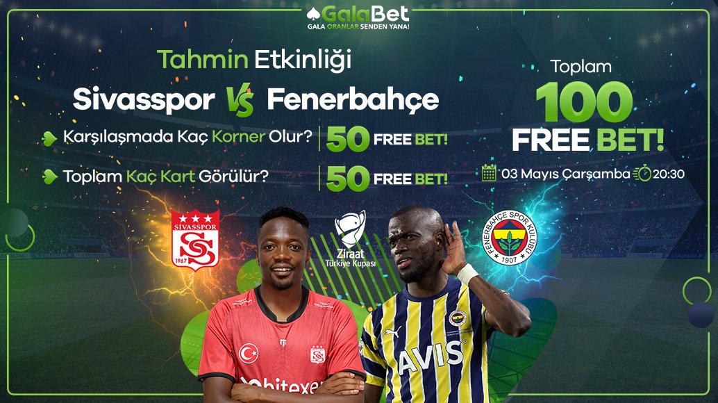 100 Free Bet Ödüllü Tahmin Etkinliği Başladı!

⚽️ Sivasspor - Fenerbahçe özel tahmin etkinliği, etkinlik sayfamızda sizi bekliyor.

Etkinliğe katılmak için hemen tıklayın: galalink.io/etkinlik 📱

♠️  Gala, Oranlar Senden Yana!
