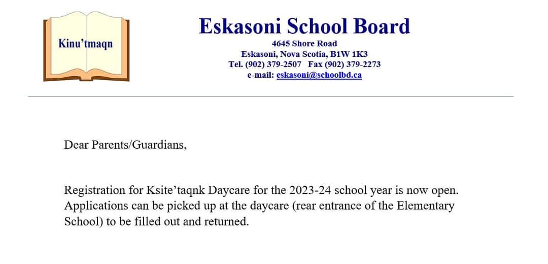 Daycare Registration is now open: