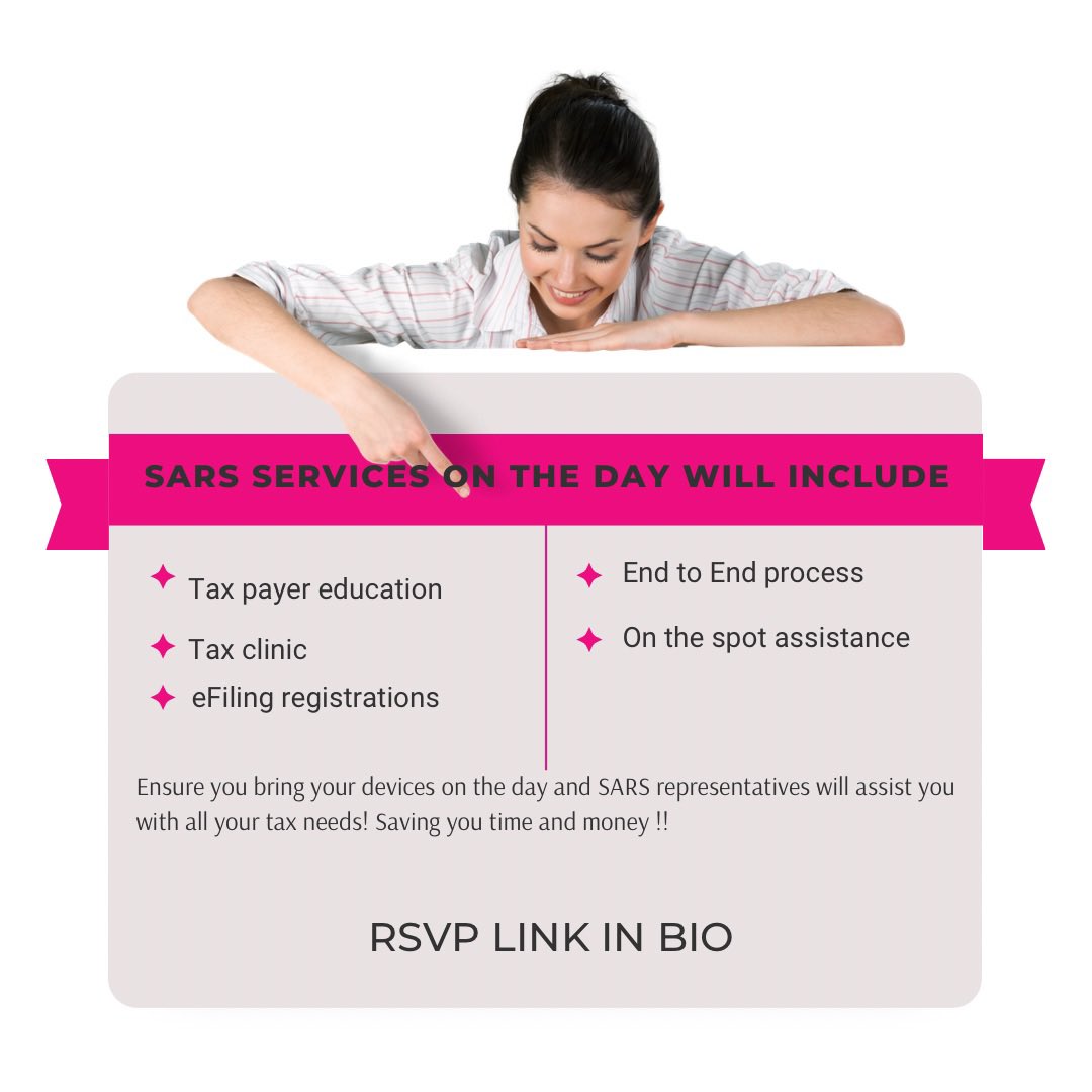lgbtqiplus_'s tweet photo. Our compliance drive is aimed at helping you become more tax compliant which is why we will have SARS representatives onsite to assist you for all your tex needs! Bring your devices and you will be assisted on-site all for FREE!! 

If you have not RSVP’d, click the link in bio ! https://t.co/QR1t2qIaEh