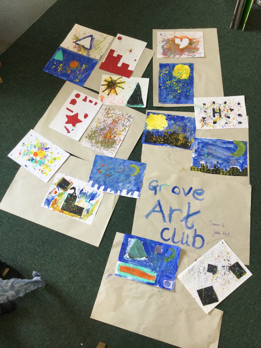GroveSchool1's tweet photo. We have some amazing Jackson Pollock artwork from the Year 3 and 4 Art Club this half term! https://t.co/iYnzentM68