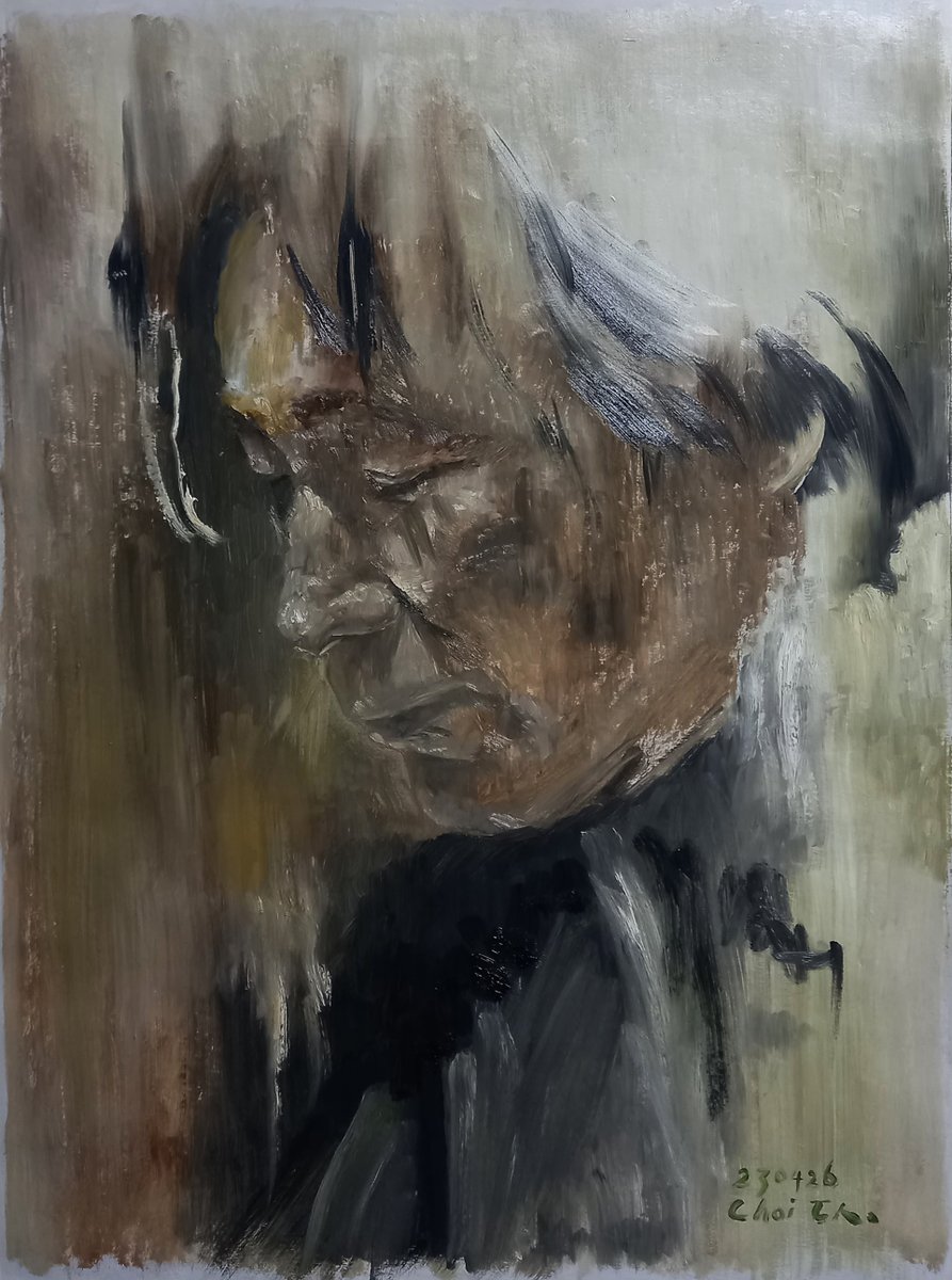 painting ; Portrait, drawing with feelings
Material : oil on paper 2023.04.26
Clear mind and try to recover... It is a portrait of him spending the day laughing together. to Mr. Lee..
youtu.be/bjrF-qXwzBA
#painting #portrait #fineart