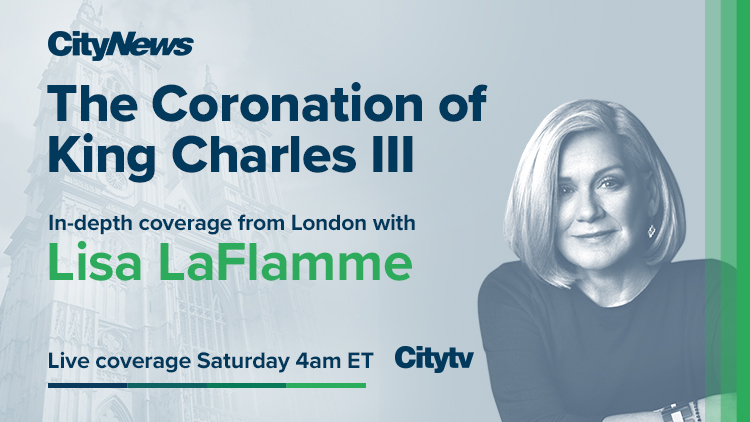 A new king. A new era. Join CityNews with special correspondent <a href="/LisaLaFlamme_/">Lisa LaFlamme</a> and <a href="/CityCynthia/">Cynthia Mulligan</a>, live from London on the #Coronation of His Majesty King Charles III. Watch Saturday at 4am ET only on <a href="/Citytv/">Canal Citytv</a>. toronto.citynews.ca/kingscoronatio…