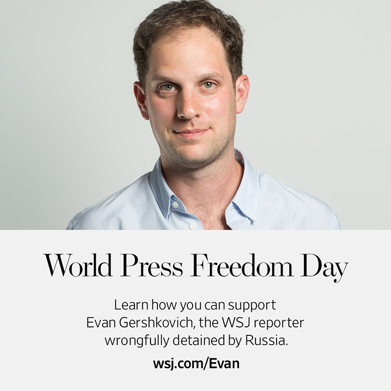 🧵 On #WorldPressFreedomDay, we’re offering resources for those want to show their support for Wall Street Journal reporter Evan Gershkovich, who was detained in Russia on March 29 during a reporting trip and remains in prison #IStandWithEvan wsj.com/Evan