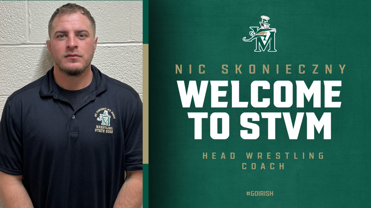 STVMAthletics's tweet photo. STVM Athletics is pleased to welcome our new Head Wrestling Coach, Nic Skonieczny! 

See the story below about our new coach ⬇️

🤼‍♂️☘️https://t.co/JEHhidbaR6 https://t.co/hXTfKQbUnb