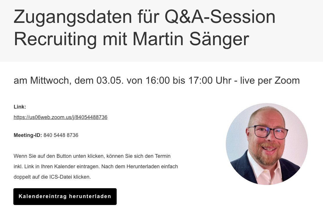 Heute um 16:00 Uhr beantwortet Martin Sänger live Ihre Fragen zum Thema Recruiting. Fachkräftemangel muss nicht sein. Hier geht es zu den Zugangsdaten: postly.app/2cF6 #businessexpertspool