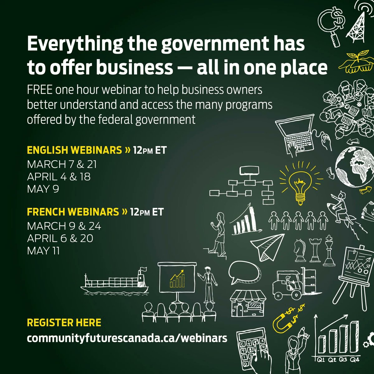 cfwestman's tweet photo. There are two more FREE, 1-hour webinars called ‘Everything the government has to offer business – all in one place.’ 

This live webinar is available in English and French. Follow the link, to register https://t.co/nundVI41Tq https://t.co/0TlmyWlZHQ