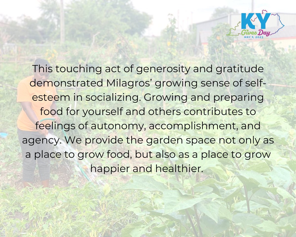 You can support the Community Garden through our Mental Health Initiative during #KYGives23 on May 9, 2023! Visit kygives.org/organizations/… to learn more and donate.