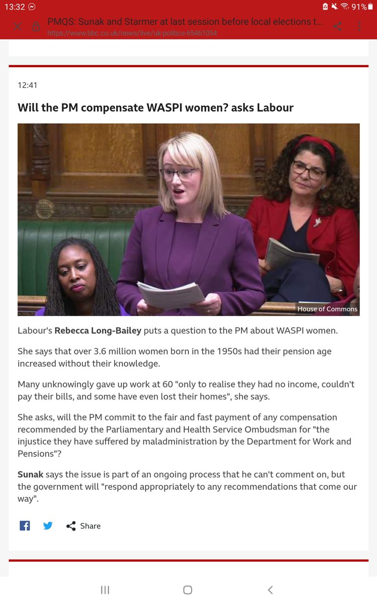 Thank you @ RLong_Bailey for your question at #PMQs, asking if PM will commit to any compensation to #WASPI women recommended by <a href="/PHSOmbudsman/">Parliamentary and Health Service Ombudsman</a>.  You need to ask the same question of <a href="/Keir_Starmer/">Keir Starmer</a>. He's made no commitment to the #FairandFastCompensation <a href="/WASPI_Campaign/">#WASPI Campaign</a> women need.