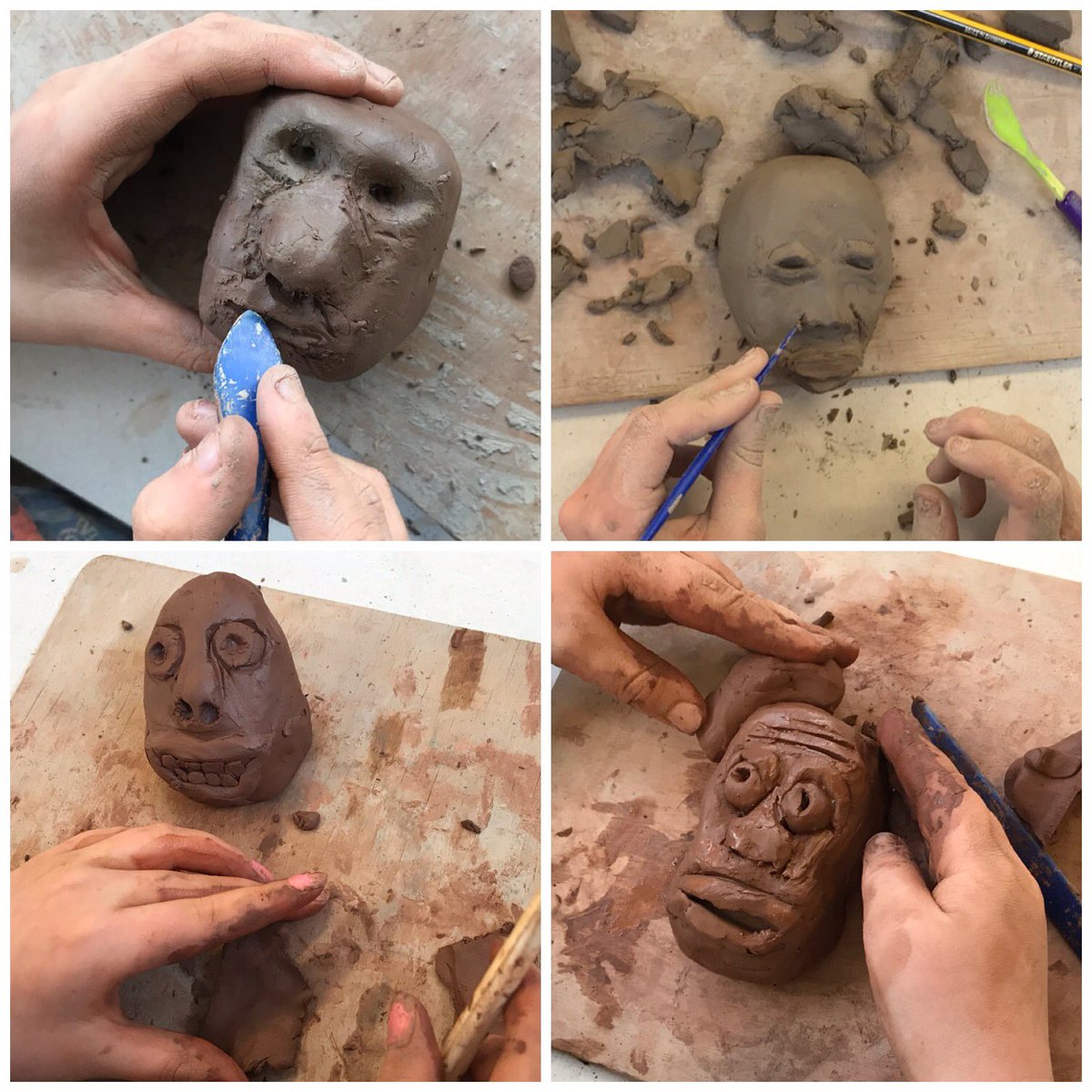 GomersalArt's tweet photo. Hands on... in Y5 today.
We’ve been creating 3D portraits inspired by contemporary artist, Philippe Faraut. Quite challenging at times, but everyone tried their best. Lots of individual characters and dirty hands! #makefirst @CraftsCouncilUK @accessart @PaulCarneyArts @NSEAD1 https://t.co/gjMyK6lcpY