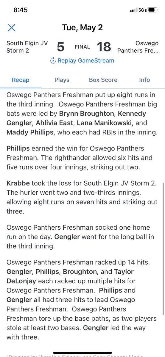 kgengler2026's tweet photo. Had a great win against South Elgin last night 18-5. I got my 4th homerun of the season! I can’t wait for our next game on Thursday🧡💙🥎 @kow21kow21 @ChanteMorrick @OHSPantherSB https://t.co/PSMuVe6fmx