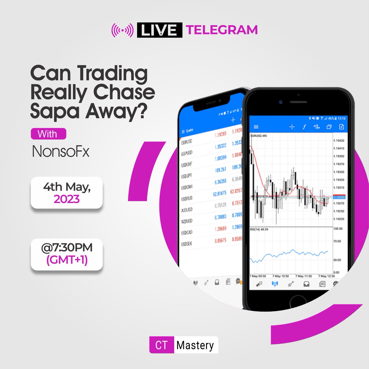 copyme_trade's tweet photo. π£οΈCan Trading πΉ Pursue Sapa?
Join us tomorrow as we deep dive into this.
Set a reminder β° for the Telegram Live! π₯ π₯ π₯
π’ 7:30pm WAT
π Thursday, May 4th 2023
πΉοΈ Telegram
#forex #forextrading #forextrader #nigeriabitcoincommunity #CTMastery https://t.co/vY4KjaEhwl