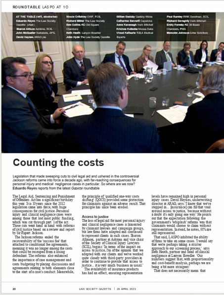 moosa_duke's tweet photo. The @lawsocgazette Roundtable is reported in the April 2023 edition of the Gazette. Our @kotecha_krishna attended and took part in the discussion about the impact of #LASPO ten years on, #AccessToJustice, #discountrates, #fixedrecoverablecosts and other future reforms. https://t.co/0lUeyjbbTR