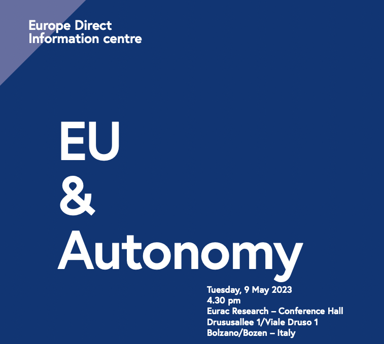 On the occasion of this year's #EuropeDay, our @Autonomy_Exp is organising a symposium on "EU &amp; Autonomy". 

It will take place on 9 May at 16:30 in the Conference Hall of Eurac Research.

Full info &amp; registration here:
autonomyexperience.org/en/eu-autonomy/

#autonomy #europe #conference