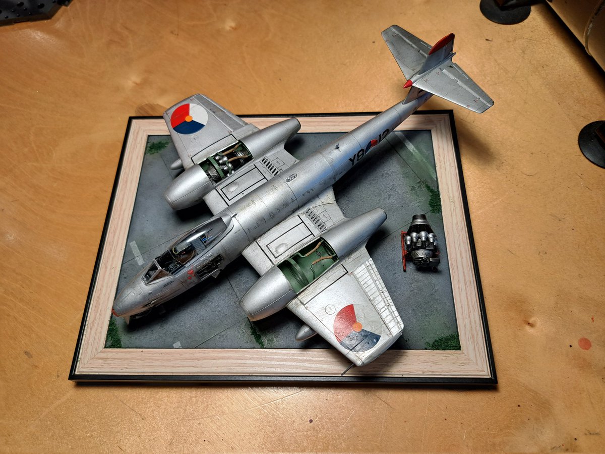 Finished my airfix 1/48 gloster meteor mk.8 in KLU livery of airbase leeuwarden with semi fantasy registration number Y8-I2