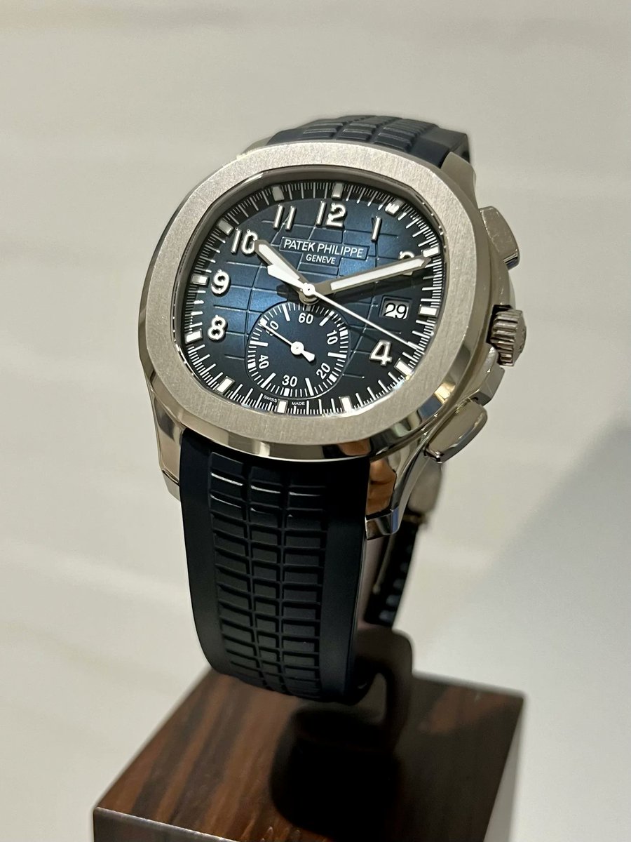 The glorious Patek Philippe Aquanaut Chronograph 5968G-001 is formed in white gold with a stylish blue dial and matching rubber strap globalwatchshop.co.uk/preowned-patek…