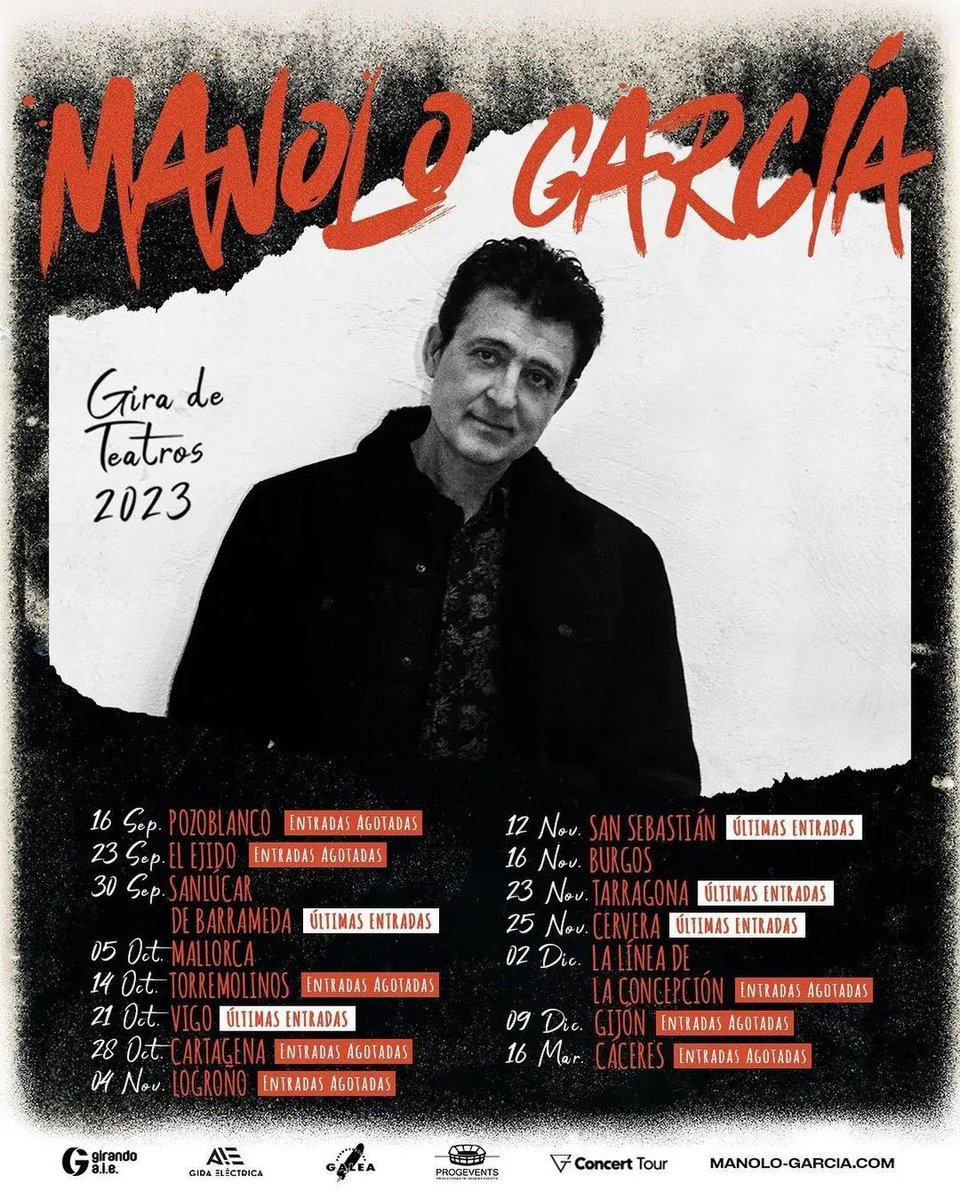MANOLO GARCÍA AGOTA CASI TODA LA GIRA, 6 MESES ANTES DE SU ESTRENO!!! 
ULTIMÍSIMAS ENTRADAS DISPONIBLES PARA BURGO Y SAN SEBASTIÁN!!! 

<a href="/manologarciacia/">Manolo Garcia y compañía!</a>