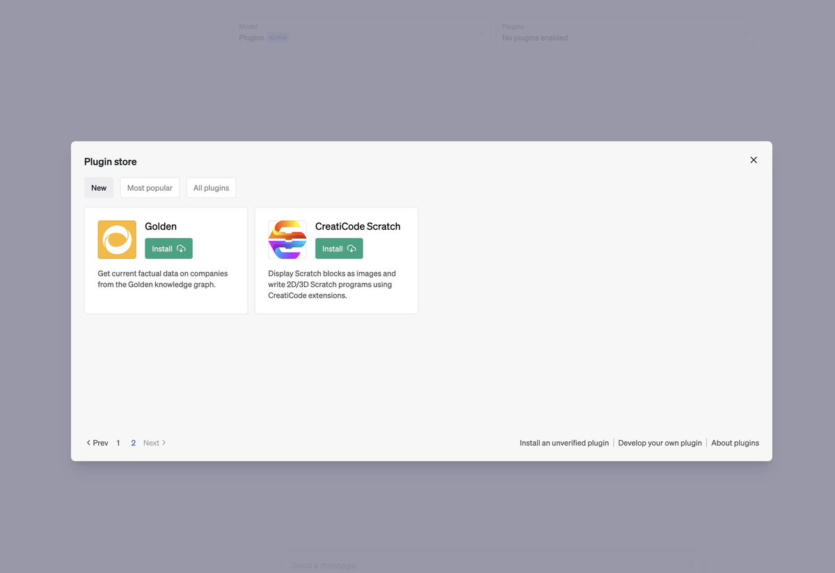 AIDailyGuy's tweet image. 🎉 Welcoming new plugins to the ChatGPT plugin store! 👏
Stay tuned for more plugins, increased access for users & devs - coming soon! 🌟
#ChatGPTPlugins #AIExpansion #DeveloperAccess @ChatGPT