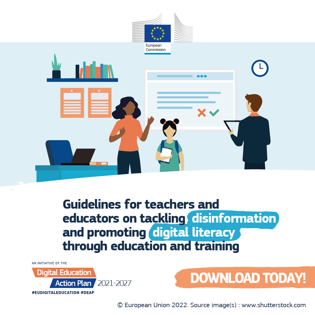 🔍 Teachers, looking for some guidance on these specific topics?

✔️ Identifying disinformation
✔️ Understanding digital literacy
✔️ Using digital technologies safely

Our guidelines can help you out! 
Download them here ↩️ 

🌐 europa.eu/!ty3PKN

#DEAP #EUDigitalEducation