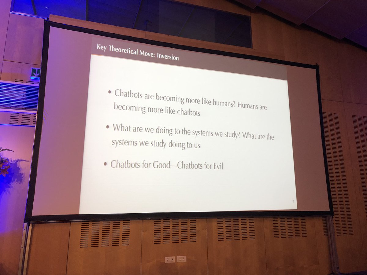 IAugenstein's tweet image. Our second inspiring #eacl2023 keynote by Kevin Munger “Chatbots for Good (and Evil)” offering lots of food for thoughts about how humans are becoming more bot-like
#NLProc