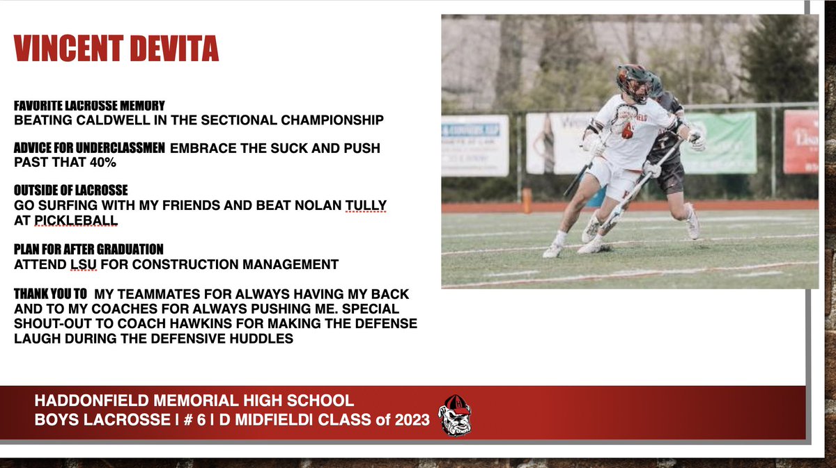 This week we are honoring our Seniors. They understand the effort, commitment and leadership it takes to find success. Thank you Charlie Haines and Vincent DeVita!!