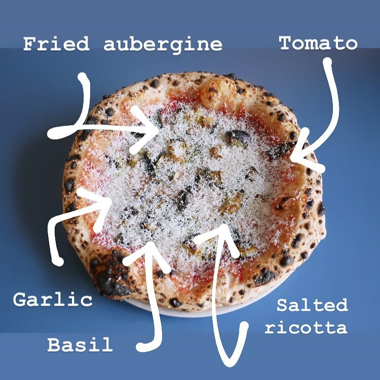 Con la Coppola - with a cap. Tomato, basil, garlic, oregano &amp; that 🧢 of fried aubergine and salted ricotta #spring23
