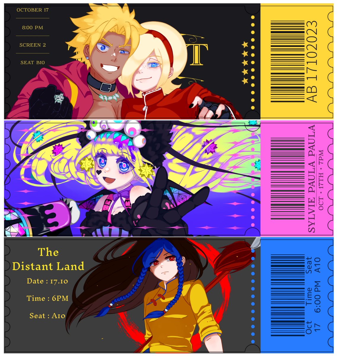 Cinema ticket 🎫🎟✨️
#KOF #KOFXI #アッシュ・クリムゾン #シェンウー #シルヴィ・ポーラ・ポーラ #シオン
#AshCrimson #ShenWoo #SylviePaulaPaula #Shion
#kingoffighters #Fanarts