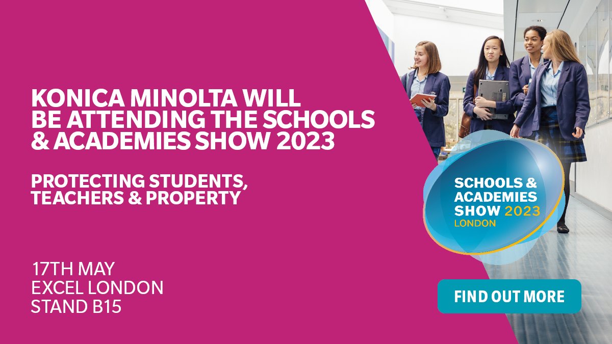 KonicaMinoltaGB's tweet photo. Don't miss Konica Minolta at #TheSchoolsAndAcademiesShow this month. Helping Schools to protect students, teachers and property with Safeguarding Video Solutions. Join us on stand B15 for a live demonstration from Darren Cawte
#saas #saas23 #education #safeguarding #cctv https://t.co/LMwe0W5B1Z