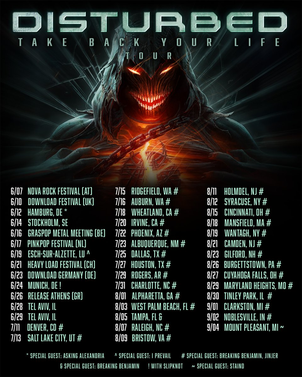 Disturbed on Twitter: "Did you get your tickets to our Take Back Your Life  Tour, yet? 🤘 https://t.co/7lz6Gj0BUS We're pleased to announce that  @BreakingBenj will also be joining us in Tampa, Holmdel