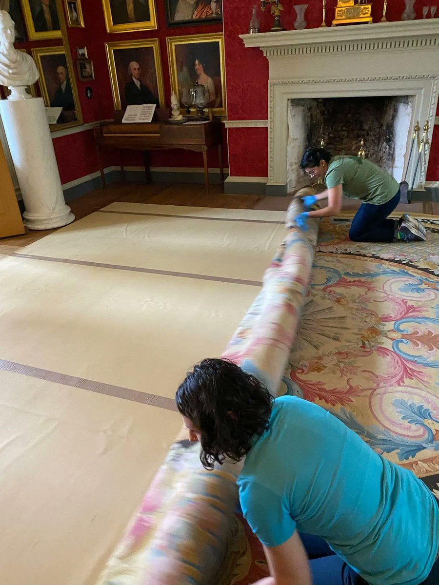 JMMontpelier's tweet photo. 🚫 No lumpy rugs here!🚫
The Collections Team takes care to rotate, clean, and monitor all floor coverings at Montpelier, including these large area rugs!
#LumpyRugDay #Collections #materialculture #museumcollections #collectionscare #preservation #museums https://t.co/7oybSwNVXM