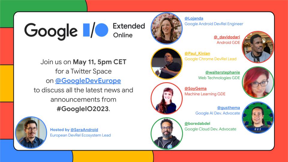 _davidodari's tweet photo. 📌 Set the Reminder

Looking forward to the discussions with @GoogleDevEurope after Google IO.

What's coming to Android? Any devices we should take an interest in? What's up with Bard and many other things 😄

Space:
https://t.co/pMy1ItzpMg

#AndroidDev #GoogleIO #GoogleIO2023 https://t.co/cEKN7109RY