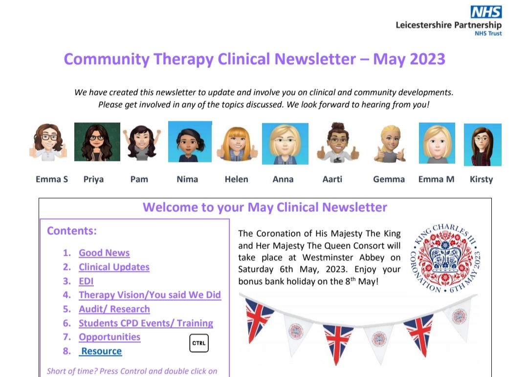 May clinical newsletter is now out. Get in touch for a copy &/or to get involved!