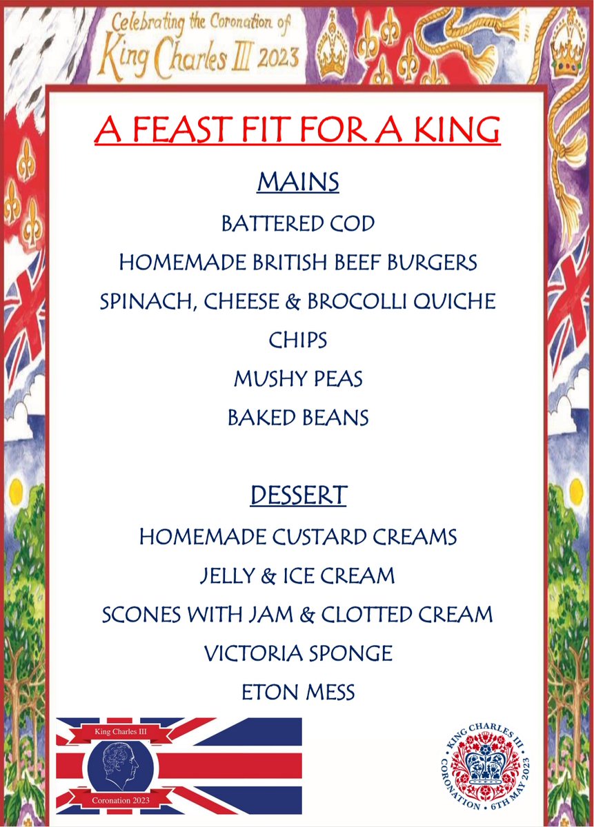 Bedford_Bistro (@bedfordbistro) on Twitter photo On Friday we will be celebrating the coronation of King Charles ๐คด at the Bedford Bistro. Our children can choose from our menu below. (Deli and jacket potatoes will be available also) ๐๐คดโค <a href="/BedfordPrimary/">Bedford Primary</a> <a href="/SouthportLTrust/">Southport Learning Trust</a> On Friday we will be celebrating the coronation of King Charles ๐คด at the Bedford Bistro. Our children can choose from our menu below. (Deli and jacket potatoes will be available also) ๐๐คดโค <a href="/BedfordPrimary/">Bedford Primary</a> <a href="/SouthportLTrust/">Southport Learning Trust</a>