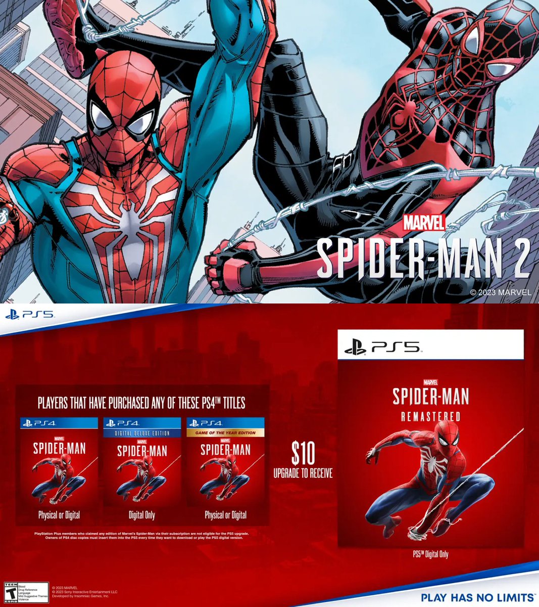 Sony and Marvel announce a new Spider-Man 2 Prequel Comic releasing on May 6th. The story takes place between Spidey 1 and 2

Sony also announces Spider-Man Remastered will be sold separately finally for $49.99 or $10 Upgrade

The marketing push begins...
 https://t.co/sP20Kffwci https://t.co/ODjWC1CiEZ