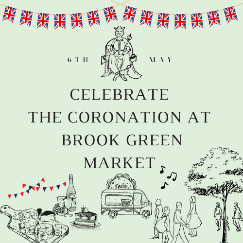 COME WATCH THE CORONATION AT BROOK GREEN MARKET!

-PIMMS, WINE, BEER AND HOT DRINKS 
-FACE PAINTING 
-STREET FOOD 
-PRODUCE 
-QUICHE !
-PLAYGROUND FOR THE CHILDREN 
-MUSIC 
#farmersmarket #coronation #food #foodie