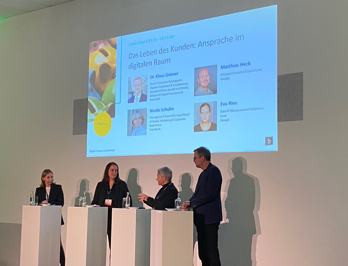 Bitkom_InsurTech (@bitkom_insure) on Twitter photo Wie kann der Kunde im digitalen Raum richtig angesprochen werden? Darüber diskutieren nun <a href="/KlausDriever/">Klaus Driever</a> (<a href="/allianz_de/">Allianz in Deutschland</a>), Nicole Schulte (@teambank), Eva Ries (<a href="/GoogleDE/">Google Deutschland</a>) und Karin Libowitzky (<a href="/AccentureSong/">Accenture Song</a>) auf der #digifin23. Wie kann der Kunde im digitalen Raum richtig angesprochen werden? Darüber diskutieren nun <a href="/KlausDriever/">Klaus Driever</a> (<a href="/allianz_de/">Allianz in Deutschland</a>), Nicole Schulte (@teambank), Eva Ries (<a href="/GoogleDE/">Google Deutschland</a>) und Karin Libowitzky (<a href="/AccentureSong/">Accenture Song</a>) auf der #digifin23.