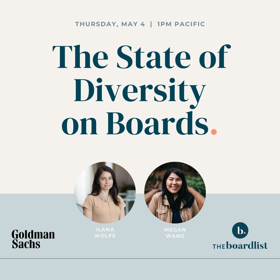⚡There are just a few seats left for tmrw's: The State of Diversity on Boards event!⚡ 🗓️ Join us May 4th for a fireside chat w/ Ilana Wolfe, Head of Corporate Board Engagement at @GoldmanSachs & #theBoardlist #CEO, Megan Wang ✏️ Register today: theboardlist.com/events/2023-05…