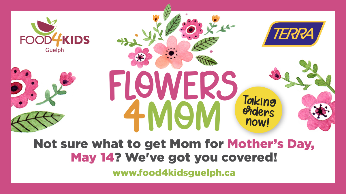 This Mother's Day celebrate Mom and other special women in your life by purchasing a  gorgeous flower basket.  All proceeds go towards ending the weekend hunger gap for children in Guelph. 
Baskets are $40 each.  

Purchase your basket here: canadahelps.org/.../events/flo…