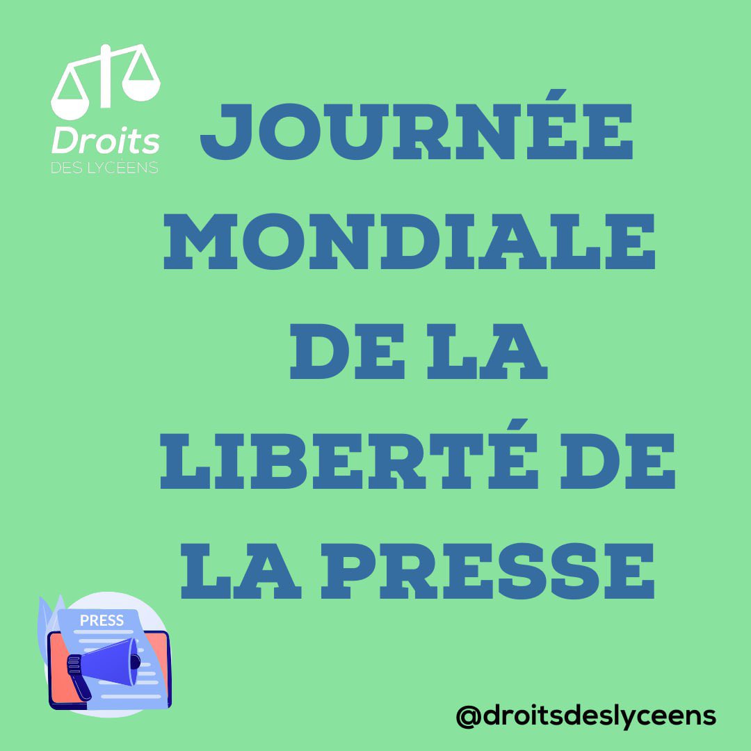 Aujourd’hui c’est la journée Mondiale de la liberté de la Press. Dans les lycées publics, vous avez le droit de créer un journal sans autorisation ni contrôle préalable du proviseur, conformément à la circulaire n° 2002-026 du 1er février 2002. @asso_jetsdencre