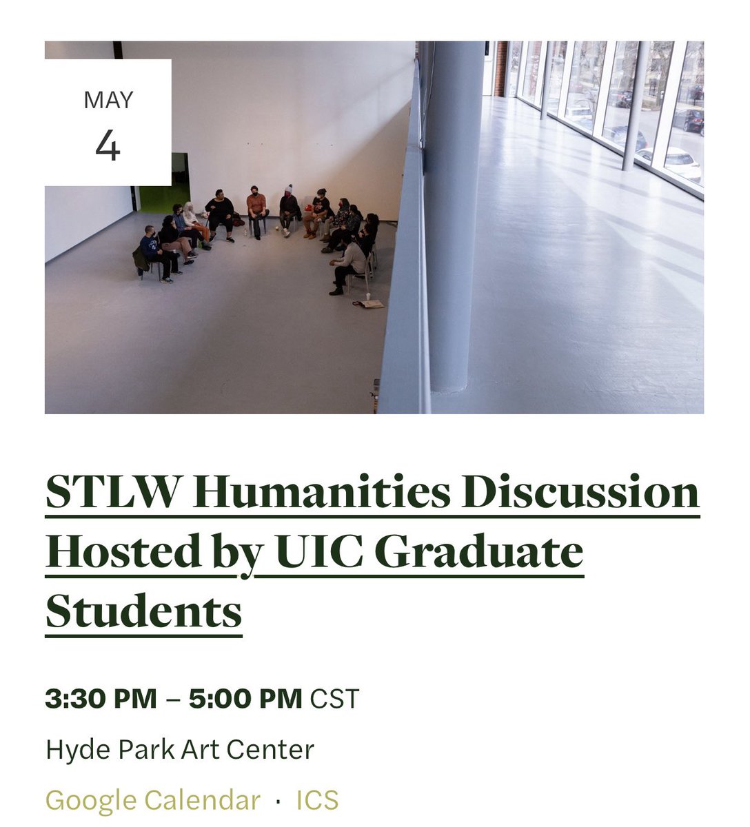 STLW2023's tweet photo. Join us tomorrow (May 4th) for an afternoon of intellectual discussions and creative inspiration at the Hyde Park Art Center! https://t.co/iXTvJ2iJPI