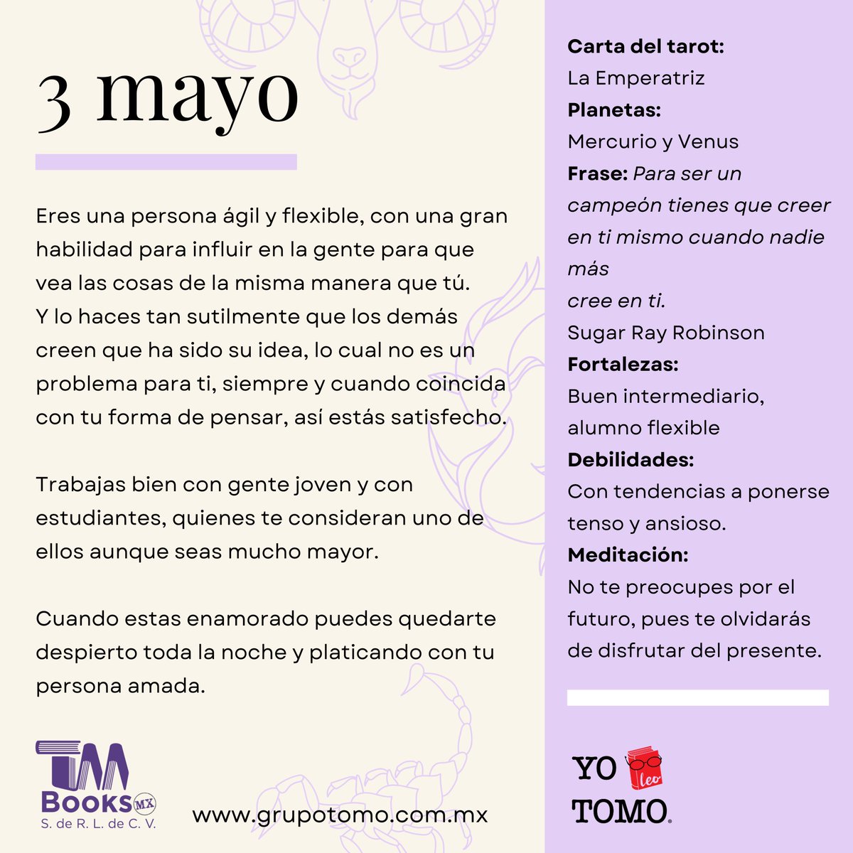 TomoBooksMX's tweet photo. ¡¡Descubre lo que tu fecha de cumpleaños revela sobre ti!!

¿Alguna vez te has preguntado por qué eres como eres?

¡Nuestro libro "El oráculo de tu cumpleaños" te lo revelará!

Simplemente revisa tu fecha de nacimiento y descubre todo sobre tu personalidad, tus fortalezas y más https://t.co/Byxpg6pU30