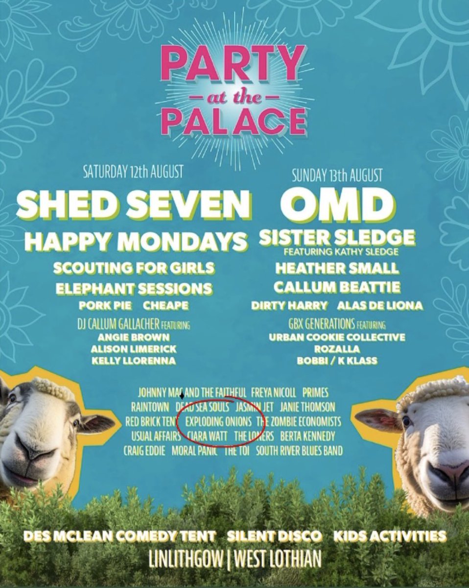 explodingonions's tweet image. Festival Time 🎉☀️

THIS AUGUST we make our festival debut playing @PartyAtPalace in Linlithgow😆 

Sunday August 13th 🗓 We’re buzzing 🐝

Mail us for discounted tickets.

#partyatthepalace