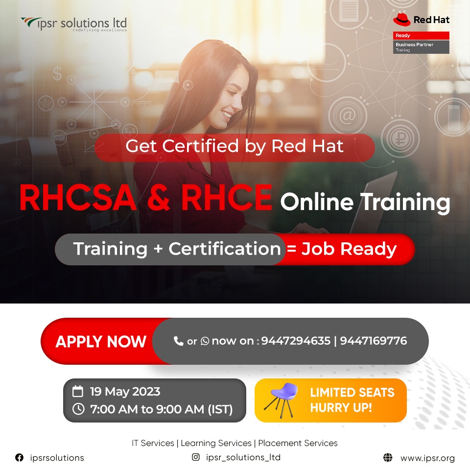 Step up your career with Red Hat Training and Certification.
Learn From Industry Experts.
RHCE Enquiry: lnkd.in/dQ8GW8W9...
RHCSA Enquiry:lnkd.in/gKHSeT7V...
Contact : training@ipsrsolutions.com, 9447294635 | 9447169776

#redhat #redhattraining #redhatcertification