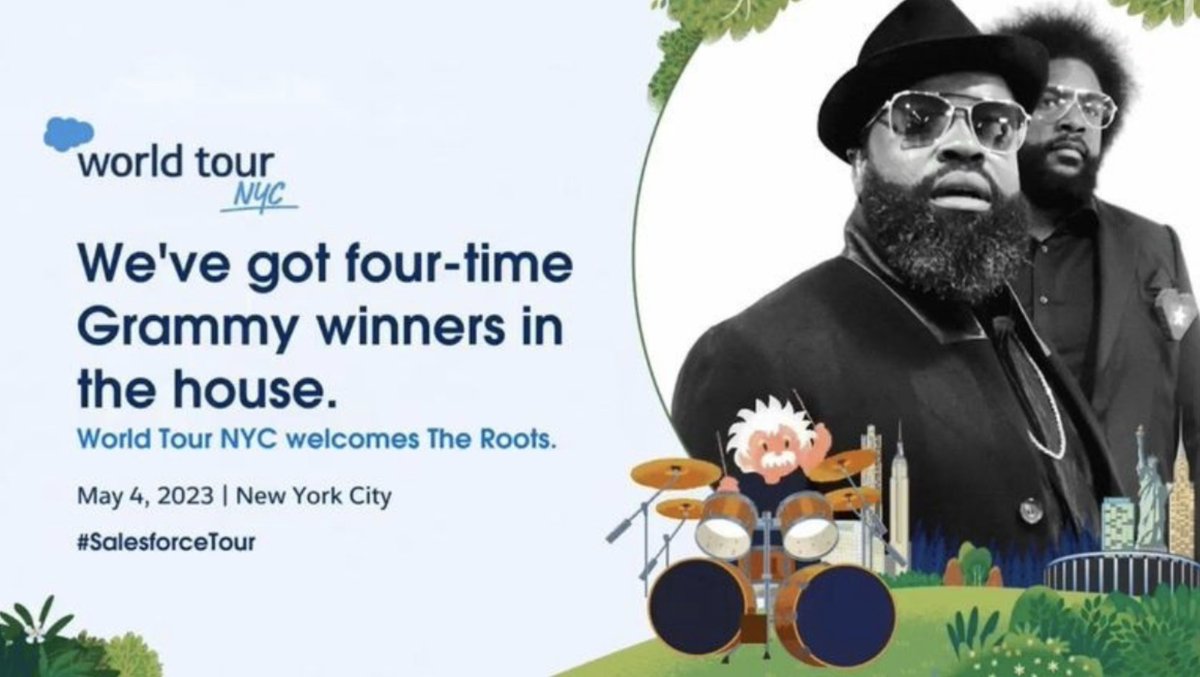 Tomorrow, May 4th is the big day - #SalesforceTour arrives in #NYC! Exciting announcements about how we are embedding generative #AI, #automation and #personalization into each of our products. Added bonus: <a href="/theroots/">The Roots</a>! sforce.co/3YPS7i6 #technology #tech #salesforce