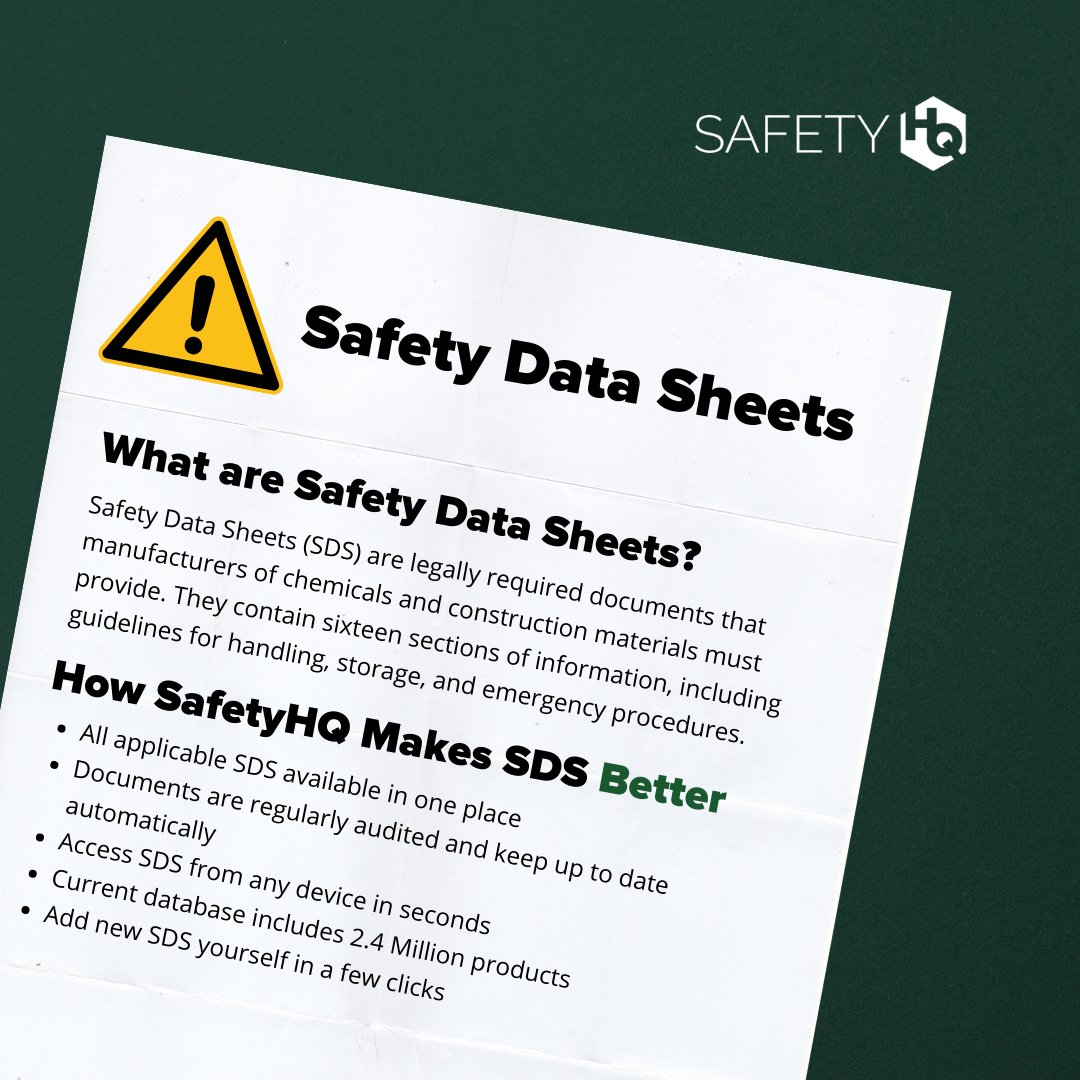 Continuing our celebration of Construction Safety Week, let's discuss the importance of Safety Data Sheets. These legally required documents provide vital information on handling chemicals and construction materials. 

Learn more: mysafetyhq.com/features/sds